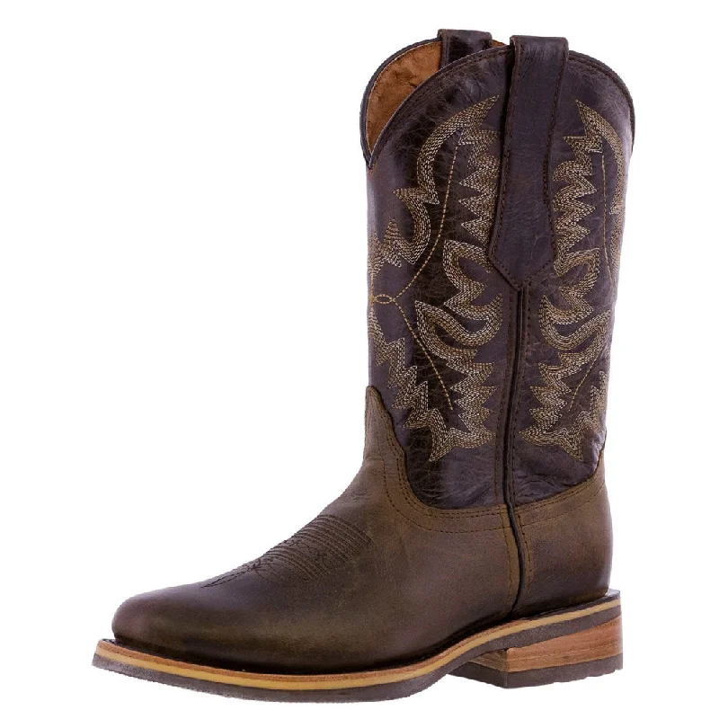 Men's cowboy boots with a scalloped edgeMens Brown Western Leather Cowboy Boots Saddle Roper Toe Men's cowboy boots with a scalloped edgeMens Brown Western Leather Cowboy Boots Saddle Roper Toe