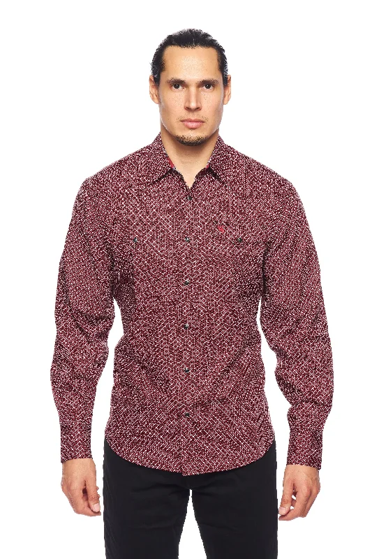 Men's western boots with a decorative concho belt and buckleMen's Burgundy Print Western Pearl Snap Shirt/Matching Father & Son Men's western boots with a decorative concho belt and buckleMen's Burgundy Print Western Pearl Snap Shirt/Matching Father & Son