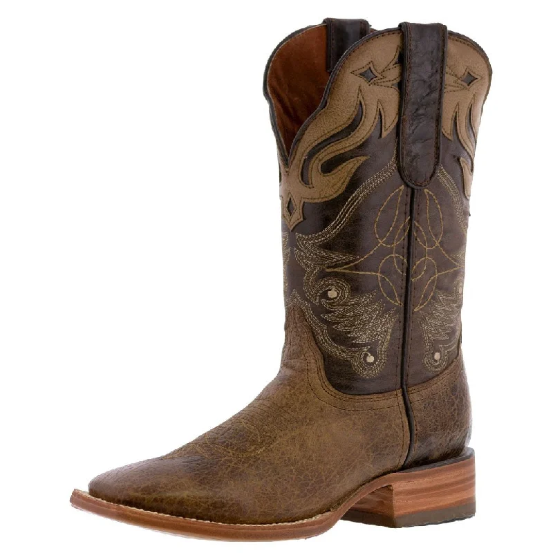 Men's cowboy boots with a pull - on strapMens Cheyenne Rustic Brown Two Tone Leather Cowboy Boots - Square Toe Men's cowboy boots with a pull - on strapMens Cheyenne Rustic Brown Two Tone Leather Cowboy Boots - Square Toe