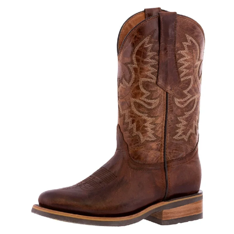 Men's cowboy boots with a tooled leather designMens Cognac Western Leather Cowboy Boots Saddle Roper Toe Men's cowboy boots with a tooled leather designMens Cognac Western Leather Cowboy Boots Saddle Roper Toe