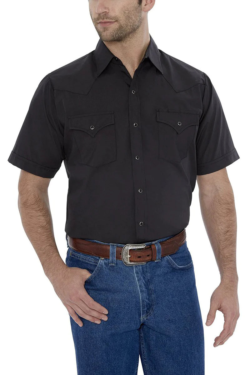 Men's western boots with a distressed leather finish for a rugged lookMen's Ely Cattleman Black Short Sleeve Solid Western Snap Shirt Men's western boots with a distressed leather finish for a rugged lookMen's Ely Cattleman Black Short Sleeve Solid Western Snap Shirt
