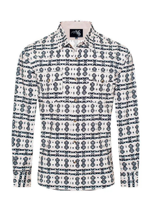 Men's western boots with a decorative concho belt and buckleMen's Khaki/Cream/Black Aztec Print Pearl Snap Western Shirt Men's western boots with a decorative concho belt and buckleMen's Khaki/Cream/Black Aztec Print Pearl Snap Western Shirt