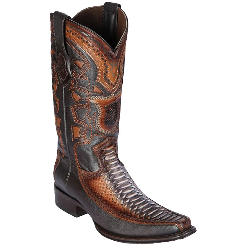 Western - style men's boots with intricate tooling and stitchingMen's Los Altos Original Python and Deer European Square Toe Boot 76F5788