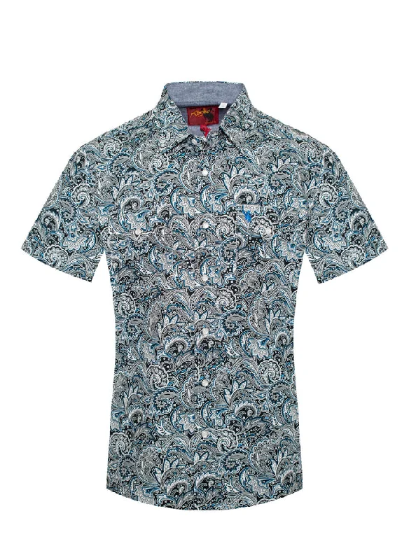 Western - style men's boots with intricate tooling and stitchingMen's Short Sleeve Paisley Pearl Snap Western Shirt Western - style men's boots with intricate tooling and stitchingMen's Short Sleeve Paisley Pearl Snap Western Shirt