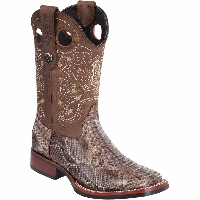 Men's western boots with a decorative inlay on the toe and heelMen's Wild West Python Ranch Toe Boot 28255785 Men's western boots with a decorative inlay on the toe and heelMen's Wild West Python Ranch Toe Boot 28255785