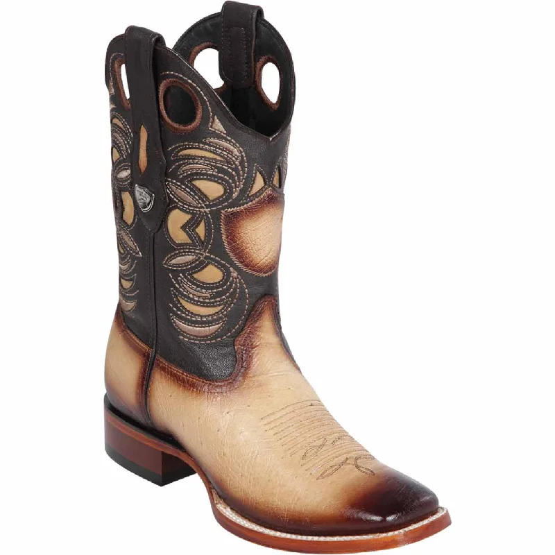 Western - style men's boots with intricate tooling and stitchingMen's Wild West Smooth Ostrich Ranch Toe Boot 28249715 Western - style men's boots with intricate tooling and stitchingMen's Wild West Smooth Ostrich Ranch Toe Boot 28249715
