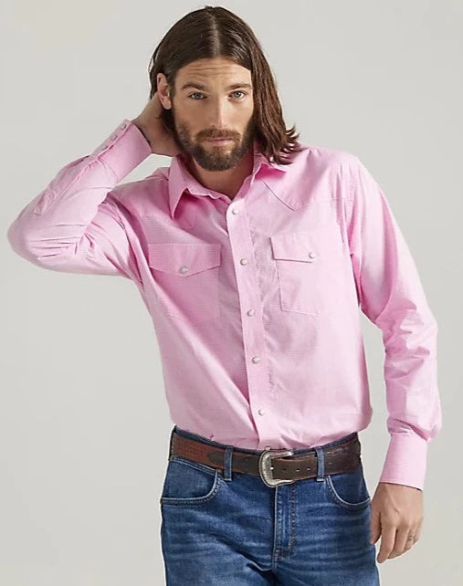 Men's western boots with a leather - wrapped heel and a smooth finishMen's Wrangler Bucking Cancer Snap Shirt in Fuschia Pink Men's western boots with a leather - wrapped heel and a smooth finishMen's Wrangler Bucking Cancer Snap Shirt in Fuschia Pink