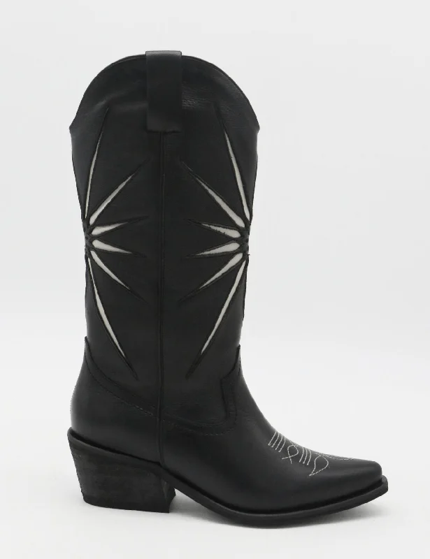 Men's western boots with a silver - toned hardware and accentsPRE-ORDER (Ships by 11/15/24) Moonrise western cowboy boots in black leather womens shoes Men's western boots with a silver - toned hardware and accentsPRE-ORDER (Ships by 11/15/24) Moonrise western cowboy boots in black leather womens shoes