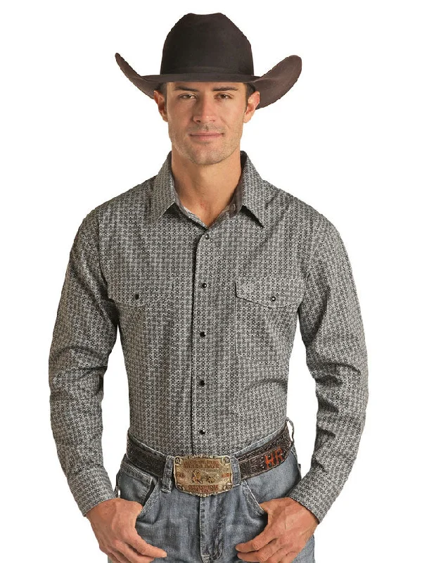 Men's western boots with a scalloped edge and a pull - on strapPanhandle PMN2S02312 Mens Slim Fit Geo Print long Sleeve Snap Shirt Steel Men's western boots with a scalloped edge and a pull - on strapPanhandle PMN2S02312 Mens Slim Fit Geo Print long Sleeve Snap Shirt Steel