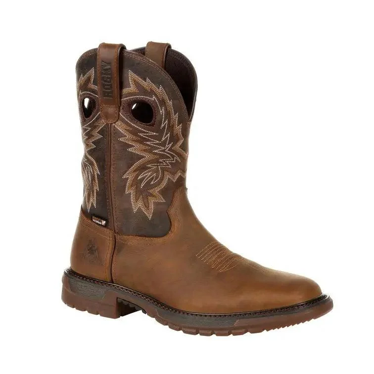 Men's western boots in a rich brown or black leatherRocky Men's Original Ride FLX Waterproof Western Boot RKW0336 Men's western boots in a rich brown or black leatherRocky Men's Original Ride FLX Waterproof Western Boot RKW0336