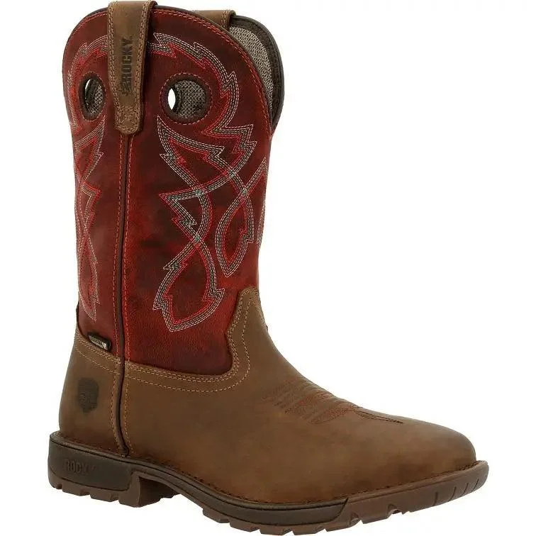 Men's western boots with a decorative inlay on the toe and heelRocky Men's Legacy 32 Steel Toe Waterproof Western Boot RKW0341 Men's western boots with a decorative inlay on the toe and heelRocky Men's Legacy 32 Steel Toe Waterproof Western Boot RKW0341