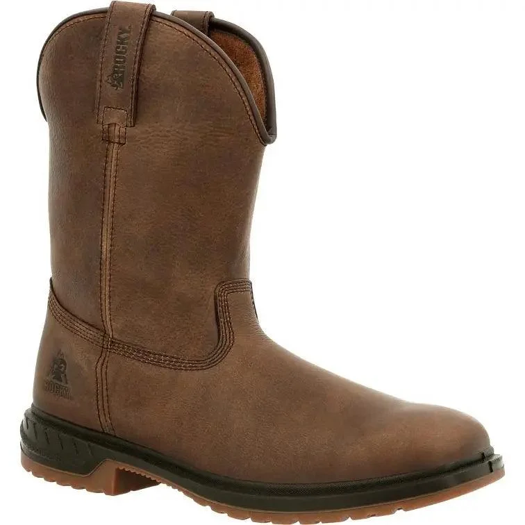 Men's western boots in a rich brown or black leatherRocky Men's Worksmart Unlined Western Boot RKW0346 Men's western boots in a rich brown or black leatherRocky Men's Worksmart Unlined Western Boot RKW0346