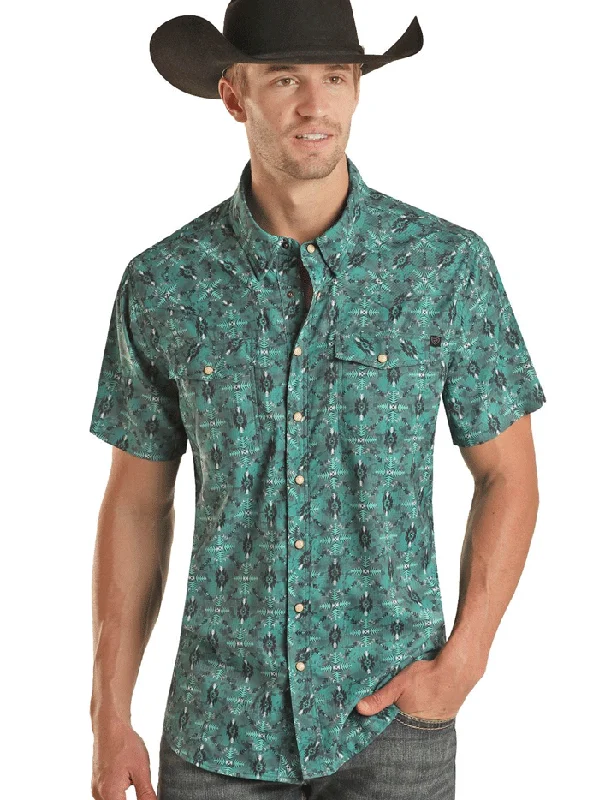 Men's western boots with a leather - wrapped heel and a smooth finishRock & Roll Denim BMN3S02541 Mens Tek Western Short Sleeve Aztec Ripstop Snap Shirt Teal Men's western boots with a leather - wrapped heel and a smooth finishRock & Roll Denim BMN3S02541 Mens Tek Western Short Sleeve Aztec Ripstop Snap Shirt Teal