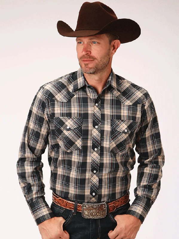 Men's western boots with a high - heeled design and a pointed toeRoper 1-01-101-6016 Mens Long Sleeve Snap Plaid Western Shirt Navy Men's western boots with a high - heeled design and a pointed toeRoper 1-01-101-6016 Mens Long Sleeve Snap Plaid Western Shirt Navy