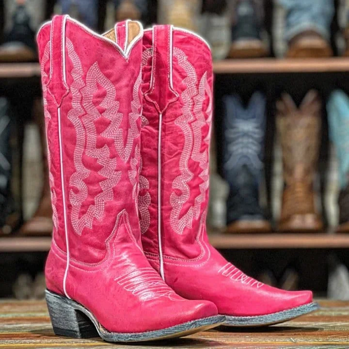 Men's western boots with a decorative inlay on the toe and heelTanner Mark Dolly Women's Square Toe Leather Boots Pink TML205129 Men's western boots with a decorative inlay on the toe and heelTanner Mark Dolly Women's Square Toe Leather Boots Pink TML205129