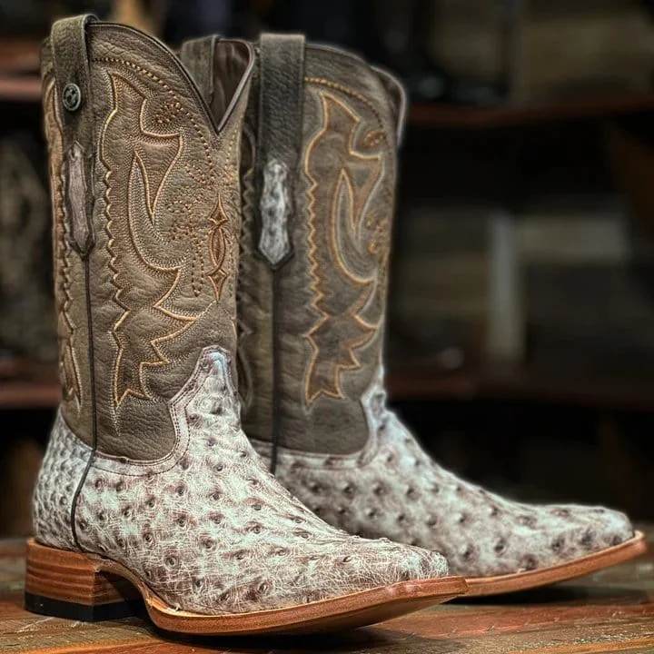 Men's western boots with a high - heeled design and a pointed toeTanner Mark Men's "Bois D'Arc" Full Quill Ostrich Square Toe Boots Light Brown TMX208010 Men's western boots with a high - heeled design and a pointed toeTanner Mark Men's "Bois D'Arc" Full Quill Ostrich Square Toe Boots Light Brown TMX208010