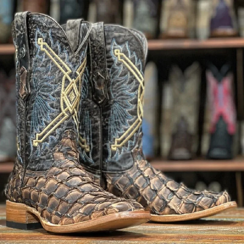 Alligator - embossed men's western boots for a bold statementTanner Mark Men's Chochise Genuine Monster Fish Square Toe Boots Brown TMX208018 Alligator - embossed men's western boots for a bold statementTanner Mark Men's Chochise Genuine Monster Fish Square Toe Boots Brown TMX208018