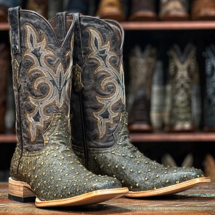 Men's western boots with a scalloped edge and a pull - on strapTanner Mark Men's Genuine Full Quill Ostrich Square Toe Boots Antique Saddle VF TMX208037 Men's western boots with a scalloped edge and a pull - on strapTanner Mark Men's Genuine Full Quill Ostrich Square Toe Boots Antique Saddle VF TMX208037