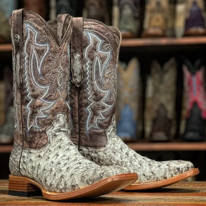 Western - style men's boots with intricate tooling and stitchingTanner Mark Men's Genuine Full Quill Ostrich Square Toe Boots Blue TMX208008 Western - style men's boots with intricate tooling and stitchingTanner Mark Men's Genuine Full Quill Ostrich Square Toe Boots Blue TMX208008