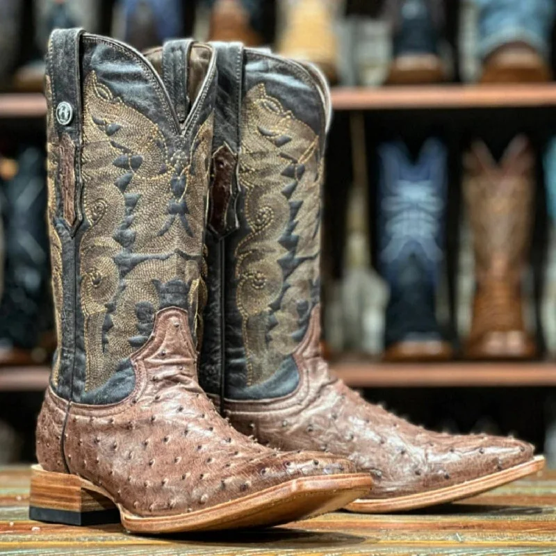Men's western boots with a rubber sole for traction on various surfacesTanner Mark Men's Genuine Full Quill Ostrich Square Toe Boots Brown TMX200478 Men's western boots with a rubber sole for traction on various surfacesTanner Mark Men's Genuine Full Quill Ostrich Square Toe Boots Brown TMX200478