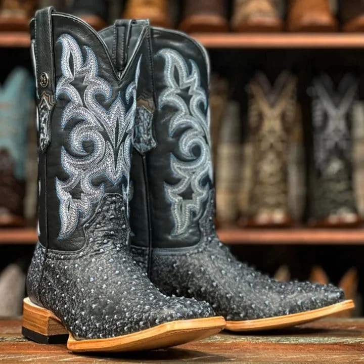 Men's western boots with a concho - studded strap and a pointed toeTanner Mark Men's Genuine Full Quill Ostrich Square Toe Boots Denim VF TMX208035 Men's western boots with a concho - studded strap and a pointed toeTanner Mark Men's Genuine Full Quill Ostrich Square Toe Boots Denim VF TMX208035