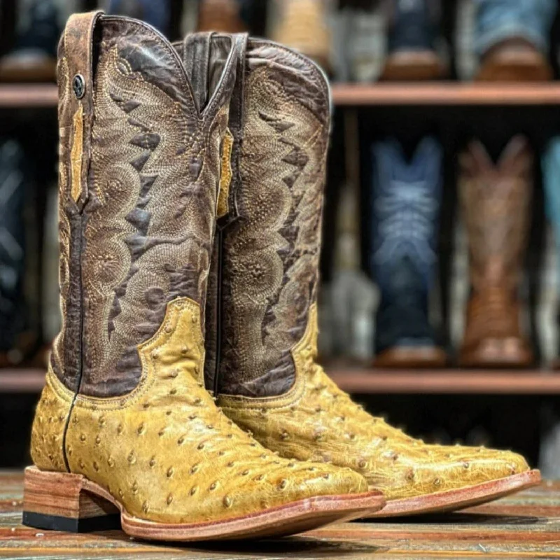 Alligator - embossed men's western boots for a bold statementTanner Mark Men's Genuine Full Quill Ostrich Square Toe Boots MD Saddle TMX200480 Alligator - embossed men's western boots for a bold statementTanner Mark Men's Genuine Full Quill Ostrich Square Toe Boots MD Saddle TMX200480