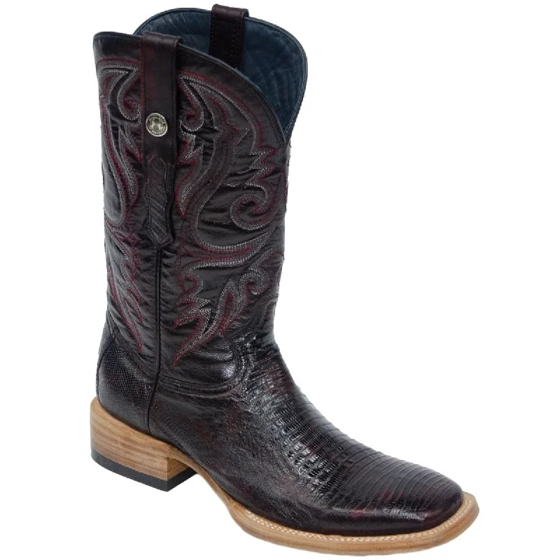 Western - style men's boots with intricate tooling and stitchingTanner Mark Men's Genuine Lizard Leather Square Toe Boots Black Cherry TMX200364 Western - style men's boots with intricate tooling and stitchingTanner Mark Men's Genuine Lizard Leather Square Toe Boots Black Cherry TMX200364