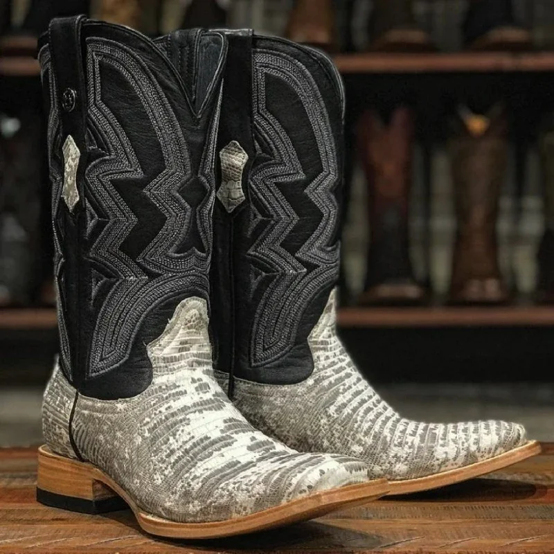 Men's western boots with a leather - wrapped heel and a smooth finishTanner Mark Men's Genuine Lizard Leather Square Toe Boots Natural TMX208020 Men's western boots with a leather - wrapped heel and a smooth finishTanner Mark Men's Genuine Lizard Leather Square Toe Boots Natural TMX208020