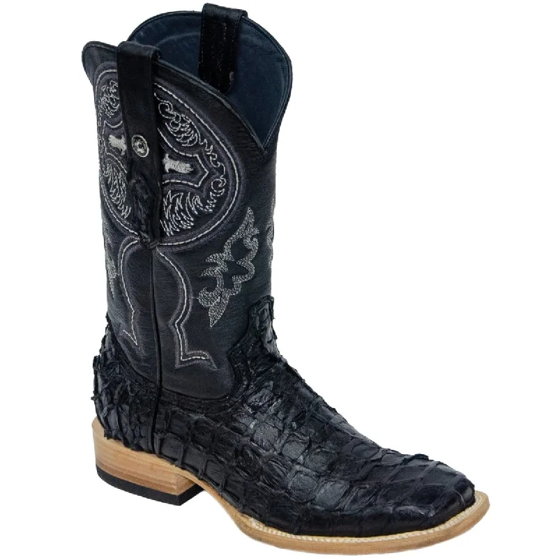 Western - style men's boots with intricate tooling and stitchingTanner Mark Men's Genuine Monster Fish Leather Square Toe Boots Black TMX201308 Western - style men's boots with intricate tooling and stitchingTanner Mark Men's Genuine Monster Fish Leather Square Toe Boots Black TMX201308