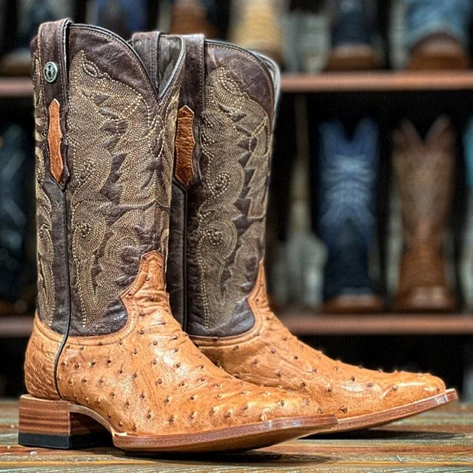 Western - style men's boots with intricate tooling and stitchingTanner Mark Men's Genuine Ostrich Square Toe Boots Brandy TMX200479 Western - style men's boots with intricate tooling and stitchingTanner Mark Men's Genuine Ostrich Square Toe Boots Brandy TMX200479