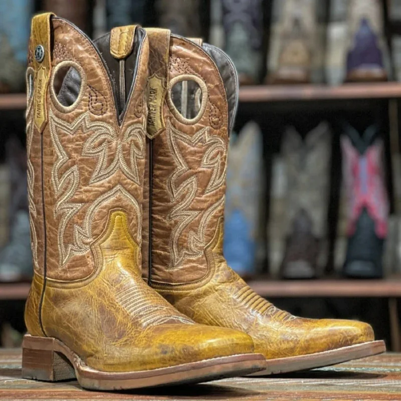 Men's western boots with a rubber sole for traction on various surfacesTanner Mark Men's Gus Square Toe Leather Boots Damiana Tan (Orange) TM200742 Men's western boots with a rubber sole for traction on various surfacesTanner Mark Men's Gus Square Toe Leather Boots Damiana Tan (Orange) TM200742