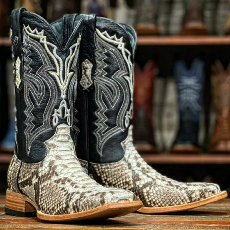 Men's western boots in a rich brown or black leatherTanner Mark Men's Medina Genuine Python Square Toe Boots Natural TMX200431 Men's western boots in a rich brown or black leatherTanner Mark Men's Medina Genuine Python Square Toe Boots Natural TMX200431