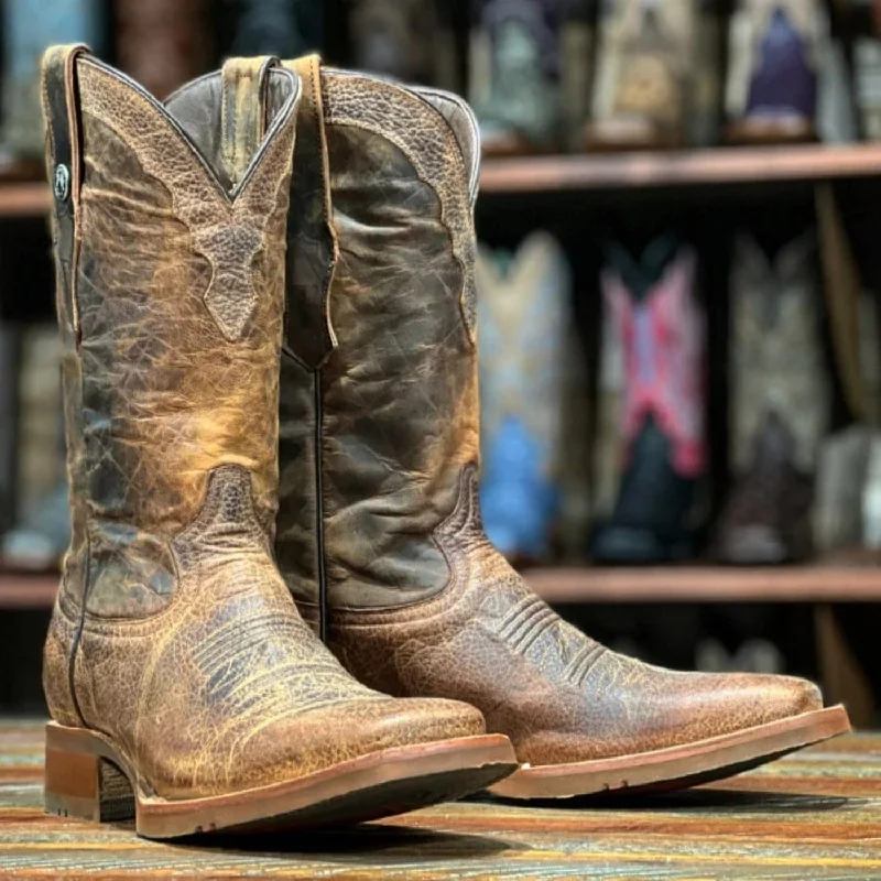 Men's western boots with a decorative inlay on the toe and heelTanner Mark Men's Roscoe Square Toe Leather Boots Buffalo Honey TM201886 Men's western boots with a decorative inlay on the toe and heelTanner Mark Men's Roscoe Square Toe Leather Boots Buffalo Honey TM201886