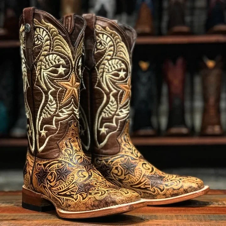 Men's western boots with a rubber sole for traction on various surfacesTanner Mark Women's Dirt Road Diva Hand Tooled Square Toe Leather Boots Orix Cognac TML207087 Men's western boots with a rubber sole for traction on various surfacesTanner Mark Women's Dirt Road Diva Hand Tooled Square Toe Leather Boots Orix Cognac TML207087