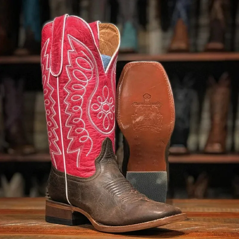 Men's western boots with a decorative inlay on the toe and heelTanner Mark Women's Emery Square Toe Leather Boots Brown TML205109 Men's western boots with a decorative inlay on the toe and heelTanner Mark Women's Emery Square Toe Leather Boots Brown TML205109