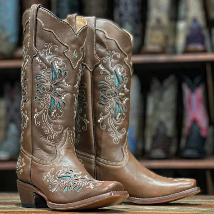 Men's western boots with a decorative concho belt and buckleTanner Mark Women's Grand Prairie Leather Square Toe Boots Brown TML205057 Men's western boots with a decorative concho belt and buckleTanner Mark Women's Grand Prairie Leather Square Toe Boots Brown TML205057