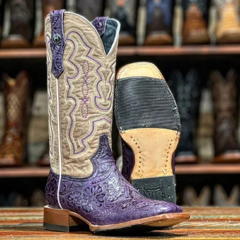 Men's genuine leather western boots with a snake - skin inlayTanner Mark Women's Hand Tooled Square Toe Leather Boots Grape TML207099 Men's genuine leather western boots with a snake - skin inlayTanner Mark Women's Hand Tooled Square Toe Leather Boots Grape TML207099