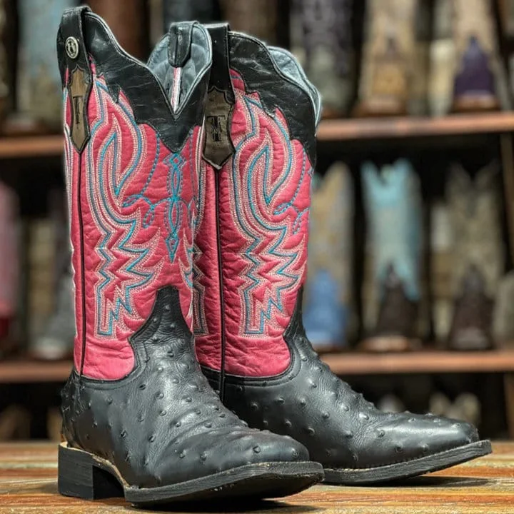 Men's western boots with a distressed leather finish for a rugged lookTanner Mark Women's 'Kennedy' Ostrich Print Square Toe Boots Black TML205527 Men's western boots with a distressed leather finish for a rugged lookTanner Mark Women's 'Kennedy' Ostrich Print Square Toe Boots Black TML205527