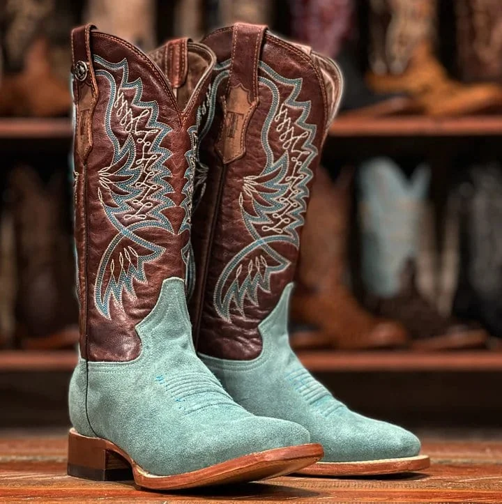 Men's western boots with a decorative concho belt and buckleTanner Mark Women's Leather Square Toe Boots Turquoise TML207094 Men's western boots with a decorative concho belt and buckleTanner Mark Women's Leather Square Toe Boots Turquoise TML207094