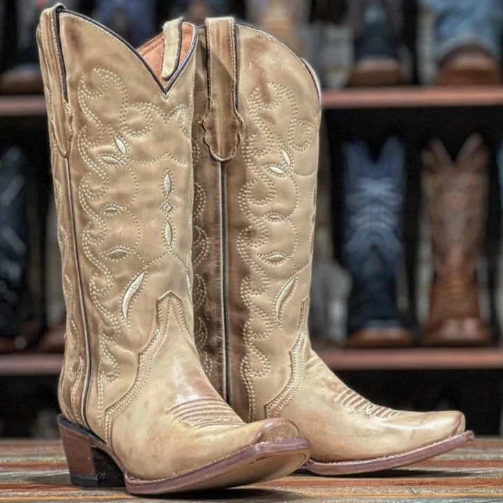 Men's western boots with a silver - toned hardware and accentsTanner Mark Women's 'Lewisville' Leather Square Toe Boots Sand TML205074 Men's western boots with a silver - toned hardware and accentsTanner Mark Women's 'Lewisville' Leather Square Toe Boots Sand TML205074