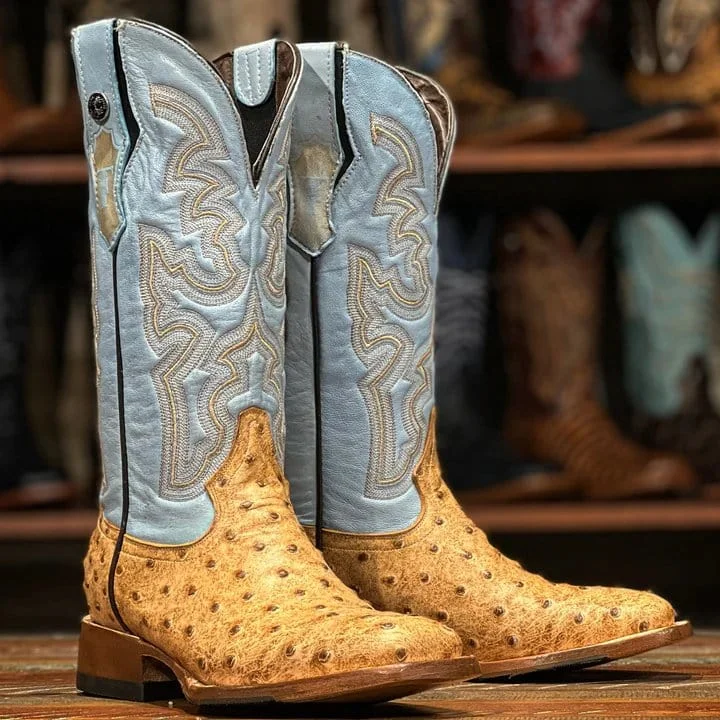 Men's western boots with a high - quality leather upper and a suede liningTanner Mark Women's Ostrich Print Square Toe Boots Oryx TML207101 Men's western boots with a high - quality leather upper and a suede liningTanner Mark Women's Ostrich Print Square Toe Boots Oryx TML207101