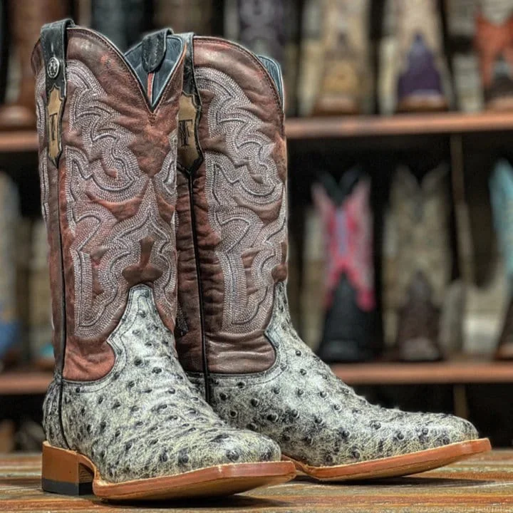 Men's western boots with a distressed leather finish for a rugged lookTanner Mark Women's 'Rita Ballou' Ostrich Print Square Toe Boots Black TML207052 Men's western boots with a distressed leather finish for a rugged lookTanner Mark Women's 'Rita Ballou' Ostrich Print Square Toe Boots Black TML207052