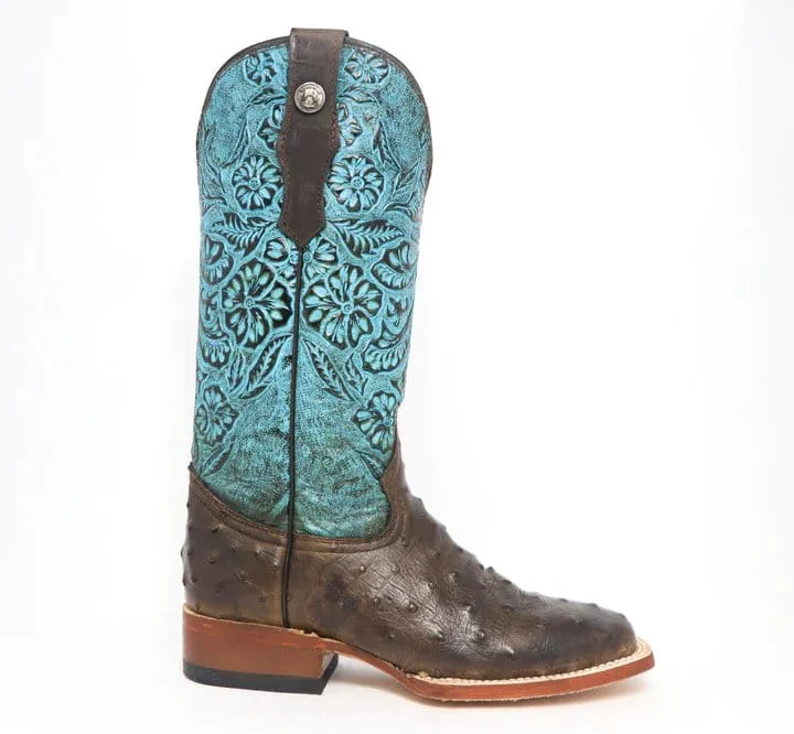 Men's genuine leather western boots with a snake - skin inlayTanner Mark Women's 'Shiloh' Ostrich Print Square Toe Boots Brown TML207059 Men's genuine leather western boots with a snake - skin inlayTanner Mark Women's 'Shiloh' Ostrich Print Square Toe Boots Brown TML207059