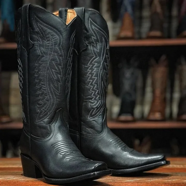 Men's western boots with a high - heeled design and a pointed toeTanner Mark Women's Texas Gold Leather Square Toe Boots Black TML201377 Men's western boots with a high - heeled design and a pointed toeTanner Mark Women's Texas Gold Leather Square Toe Boots Black TML201377