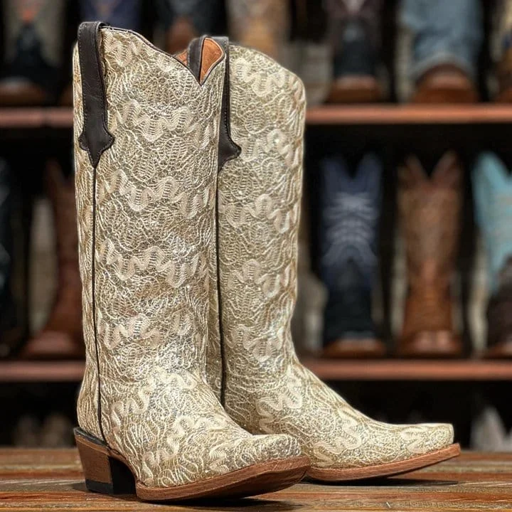 Men's genuine leather western boots with a snake - skin inlayTanner Mark Women's The Bride Leather Square Toe Boots Beige TML380 Men's genuine leather western boots with a snake - skin inlayTanner Mark Women's The Bride Leather Square Toe Boots Beige TML380