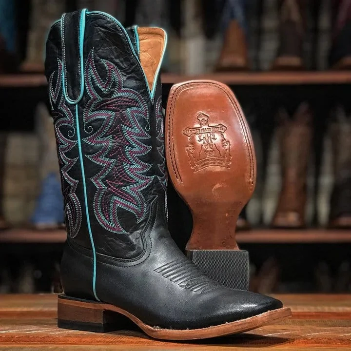 Vintage - style men's western boots with a square toe and spur ledgeTanner Mark Women's Tilly Square Toe Leather Boots Black TML205110 Vintage - style men's western boots with a square toe and spur ledgeTanner Mark Women's Tilly Square Toe Leather Boots Black TML205110