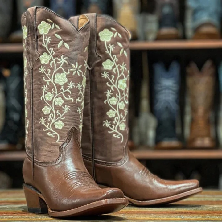 Men's western boots with a tooled leather design on the shaftTanner Mark Women's Turin Coffee Square Toe Leather Boots Choco TML205029 Men's western boots with a tooled leather design on the shaftTanner Mark Women's Turin Coffee Square Toe Leather Boots Choco TML205029