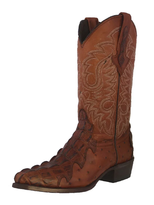 Men's cowboy boots with a suede shaftMens Cognac Crocodile & Ostrich Print Leather Cowboy Boots J Toe Men's cowboy boots with a suede shaftMens Cognac Crocodile & Ostrich Print Leather Cowboy Boots J Toe