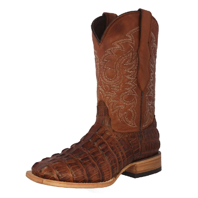 Men's cowboy boots with a high - heeled designMens Cognac Alligator Tail Print Leather Cowboy Boots Square Toe Men's cowboy boots with a high - heeled designMens Cognac Alligator Tail Print Leather Cowboy Boots Square Toe