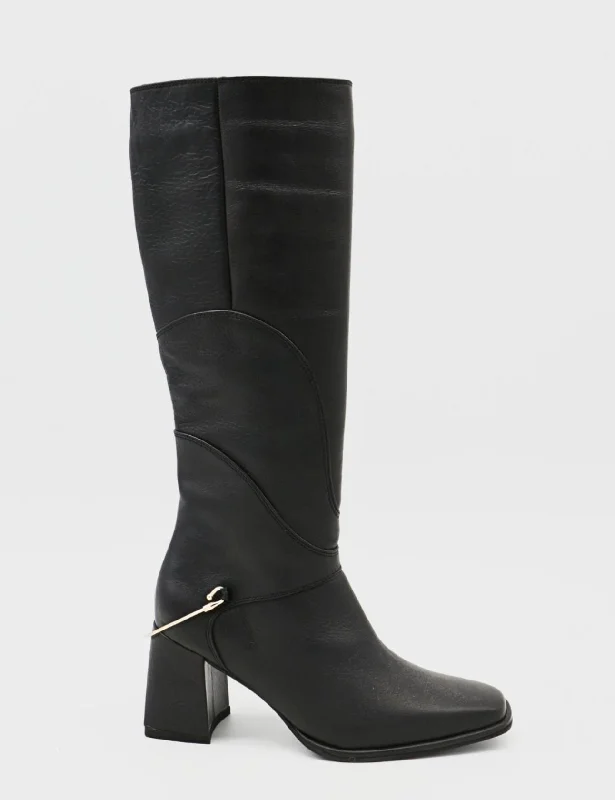 Men's western boots with a high - heeled design and a pointed toeTessa knee high boots in black leather womens shoes Men's western boots with a high - heeled design and a pointed toeTessa knee high boots in black leather womens shoes